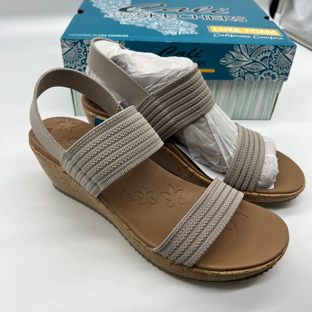 Skechers Beverlee Vegan Wedge Strappy Sandals Brown Gray Size 11